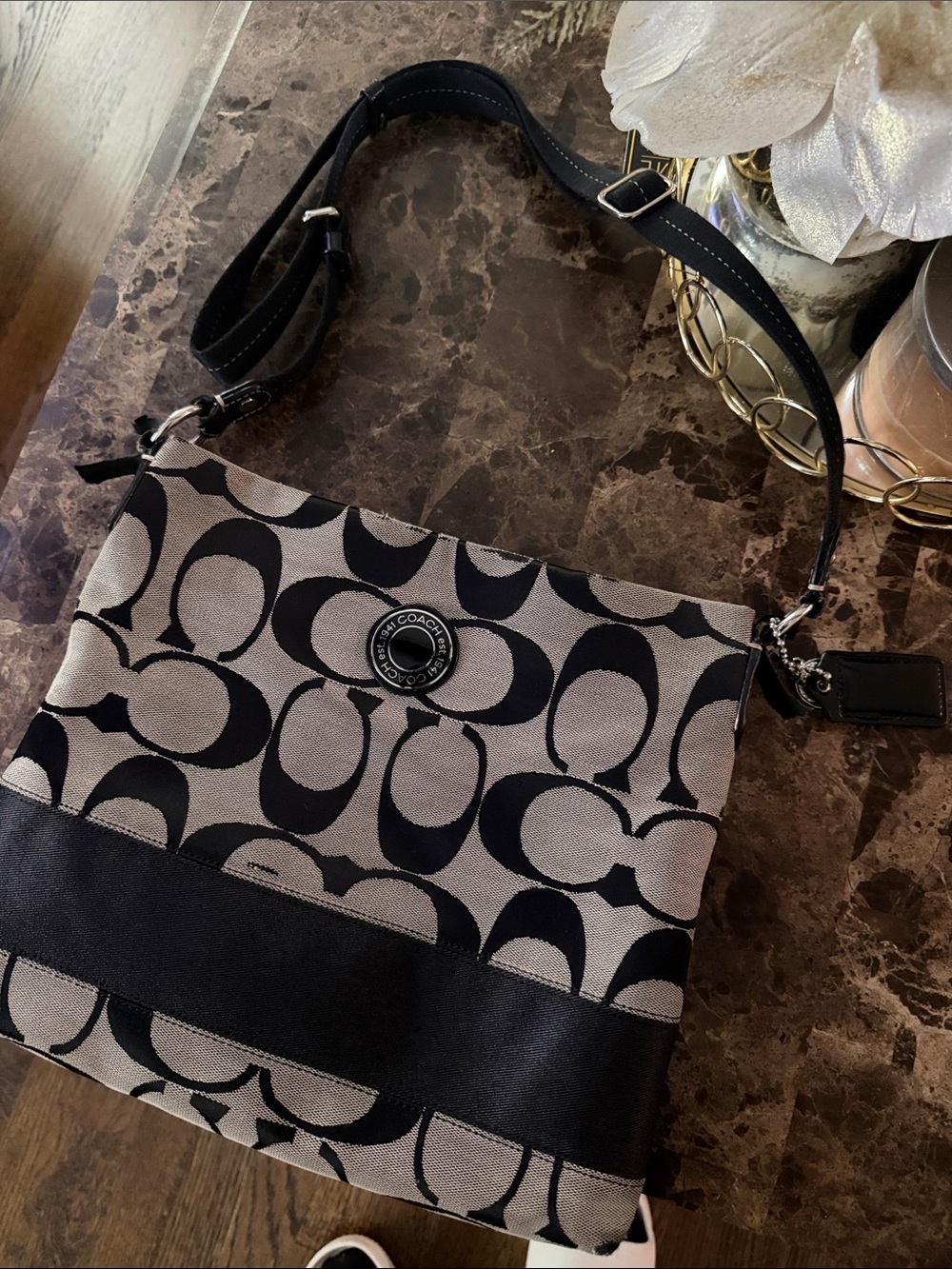 Coach Signature Canvas Shoulder Bag in Black and Gray